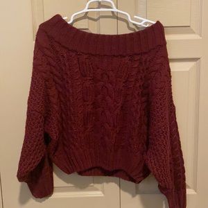 Anthropologie Melissa Cable-Knit Sweater Wine Red